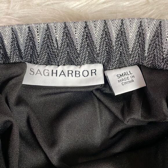 SAG HARBOR Ladies Elastic Waist Above Knee Chevron Print Skirt Black Size Medium - Picture 7 of 7